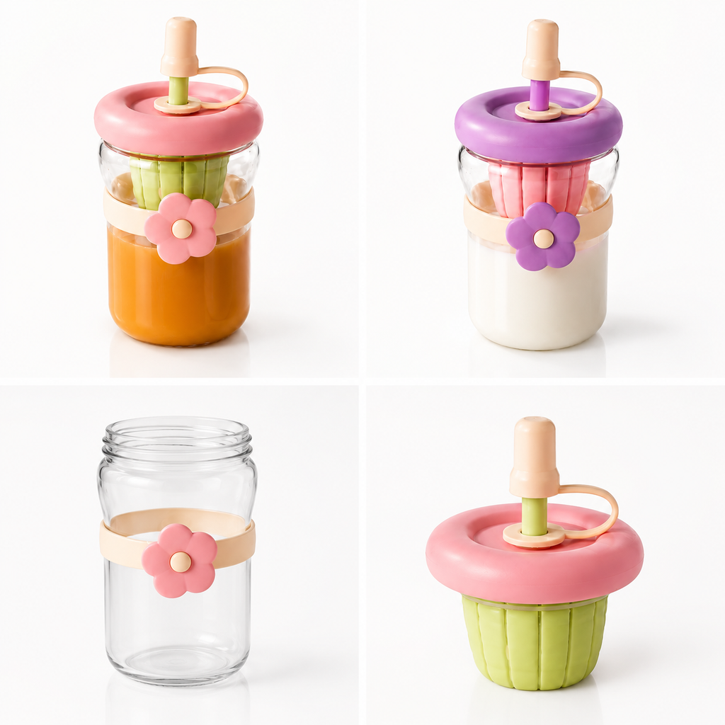 FLOWER GLASS SIPPER Bottle with Fruit Infuser | 500ML Cute Aesthetic Glass Tumbler with Straw | Leakproof Reusable Water Bottle for Juice, Milk, Smoothies & Detox Drinks
