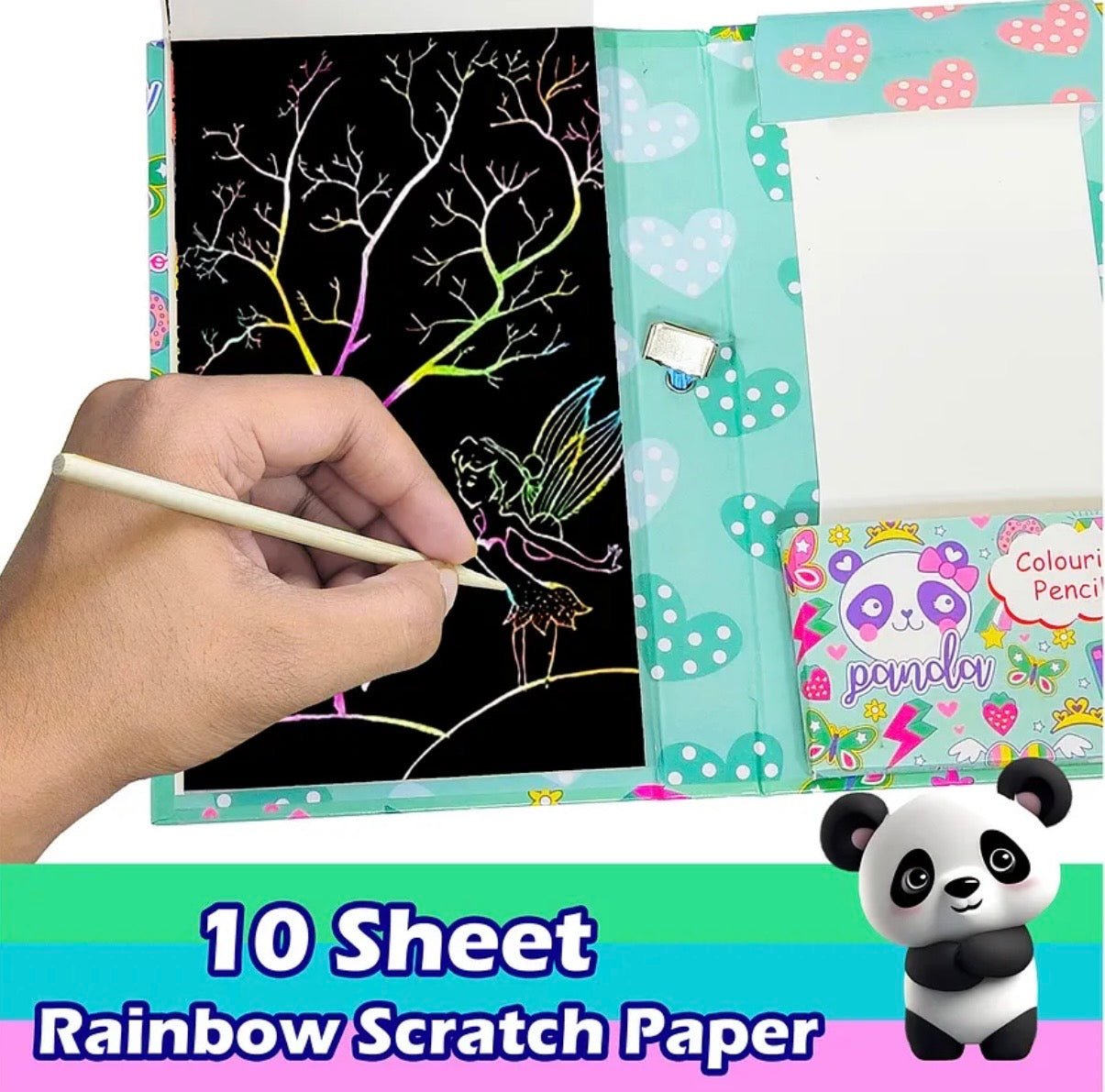 Colouring book, scratch book with pencil colours
