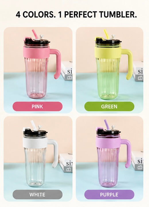 Premium Glass Tumbler with Handle & Straw | 550ML Reusable Drinking Cup | Stylish Leakproof Glass Mug for Juice, Iced Coffee, Smoothies & Daily Hydration