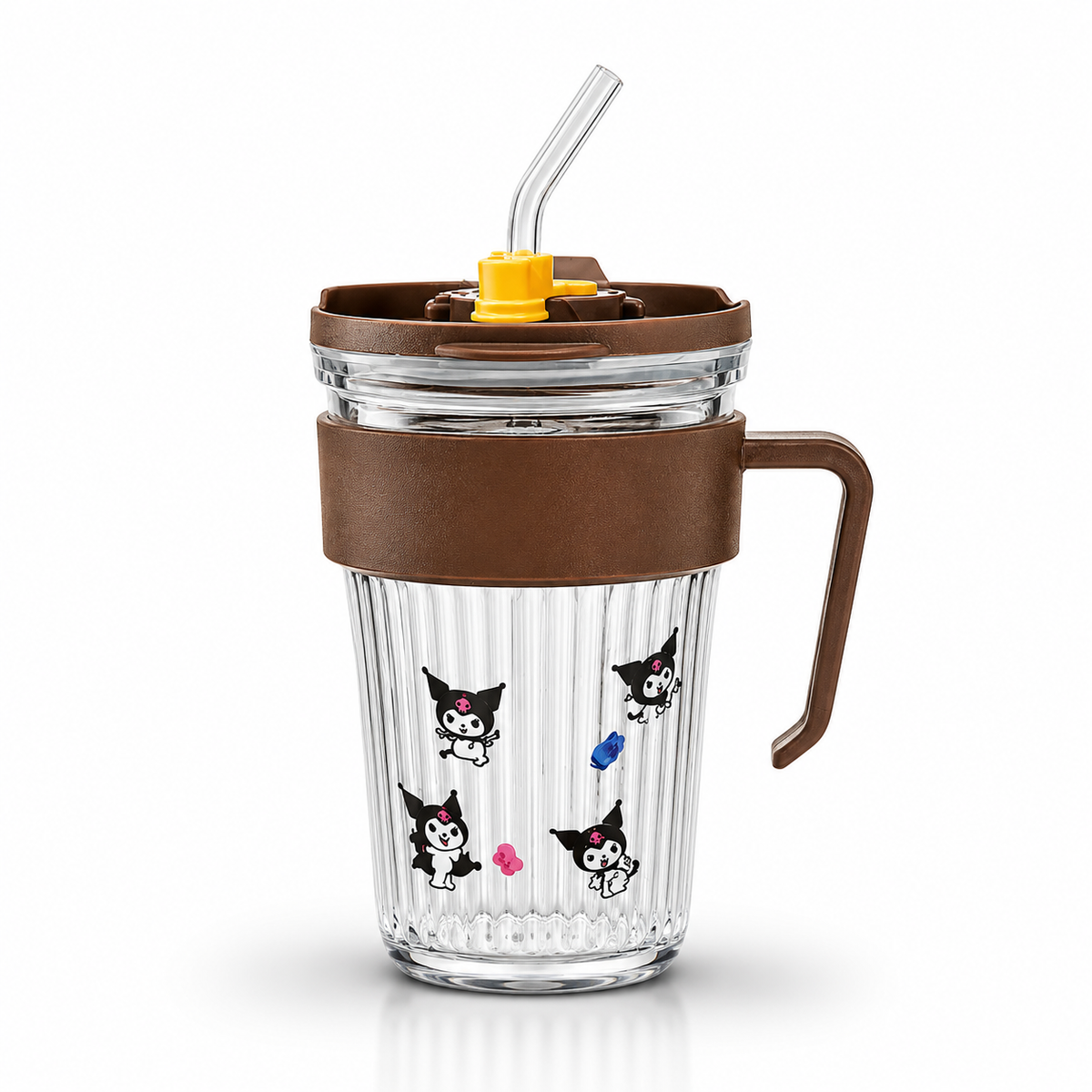 Premium Glass Tumbler with Handle & Straw | 550ML Reusable Drinking Cup | Stylish Leakproof Glass Mug for Juice, Iced Coffee, Smoothies & Daily Hydration
