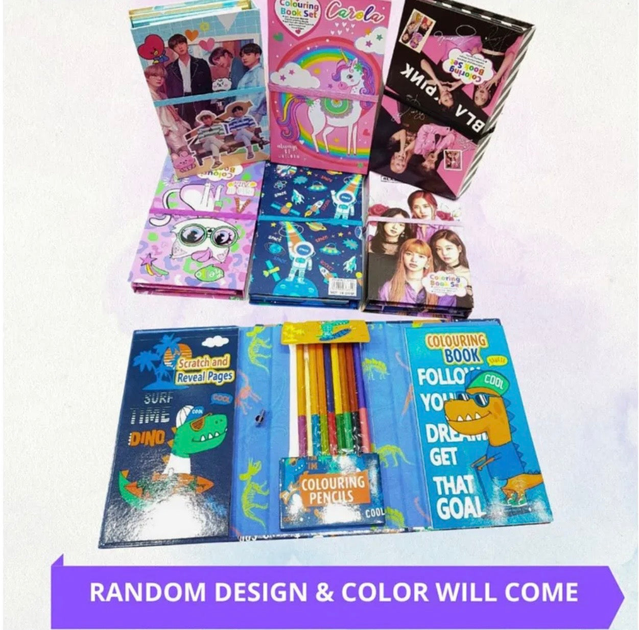 Colouring book, scratch book with pencil colours