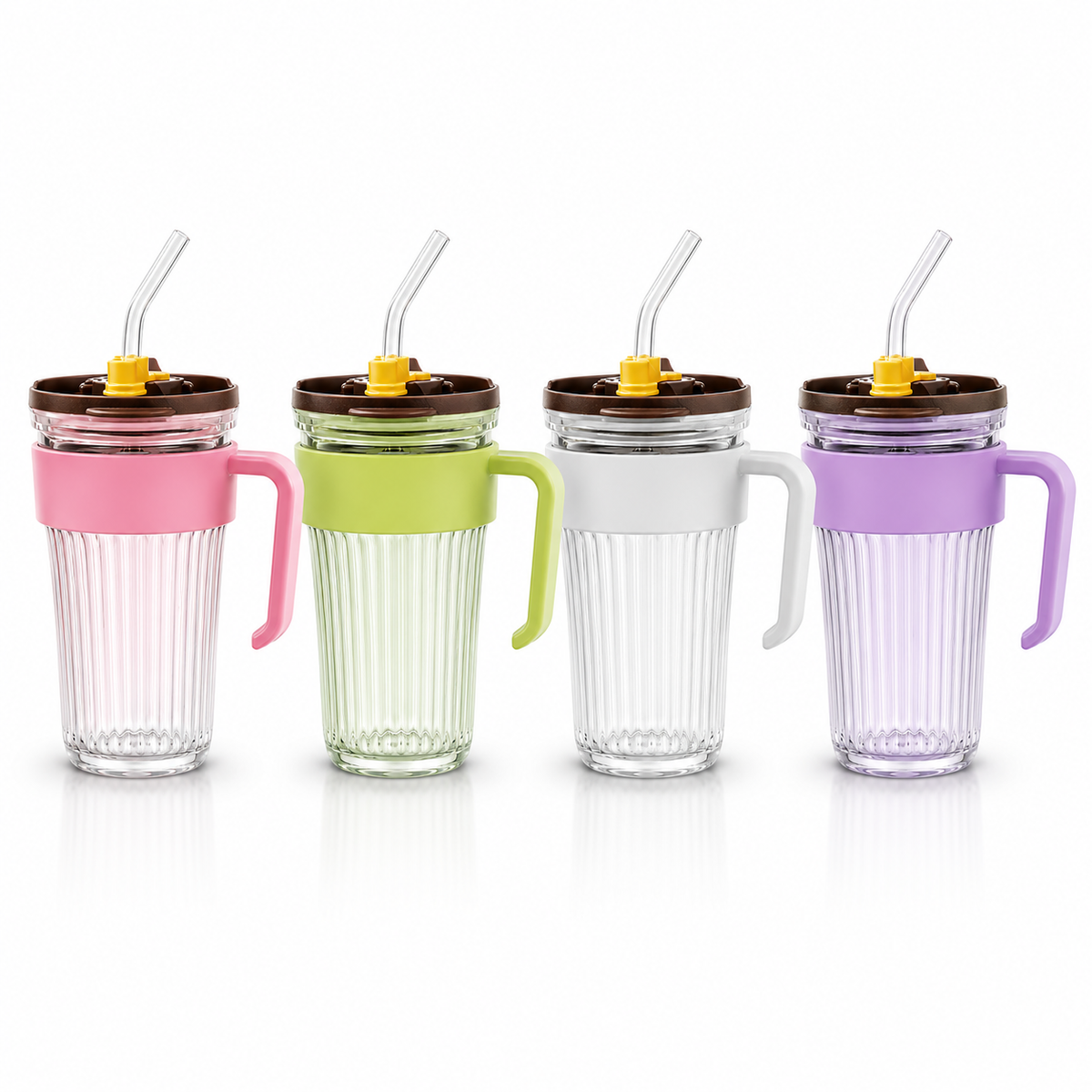 Premium Glass Tumbler with Handle & Straw | 550ML Reusable Drinking Cup | Stylish Leakproof Glass Mug for Juice, Iced Coffee, Smoothies & Daily Hydration