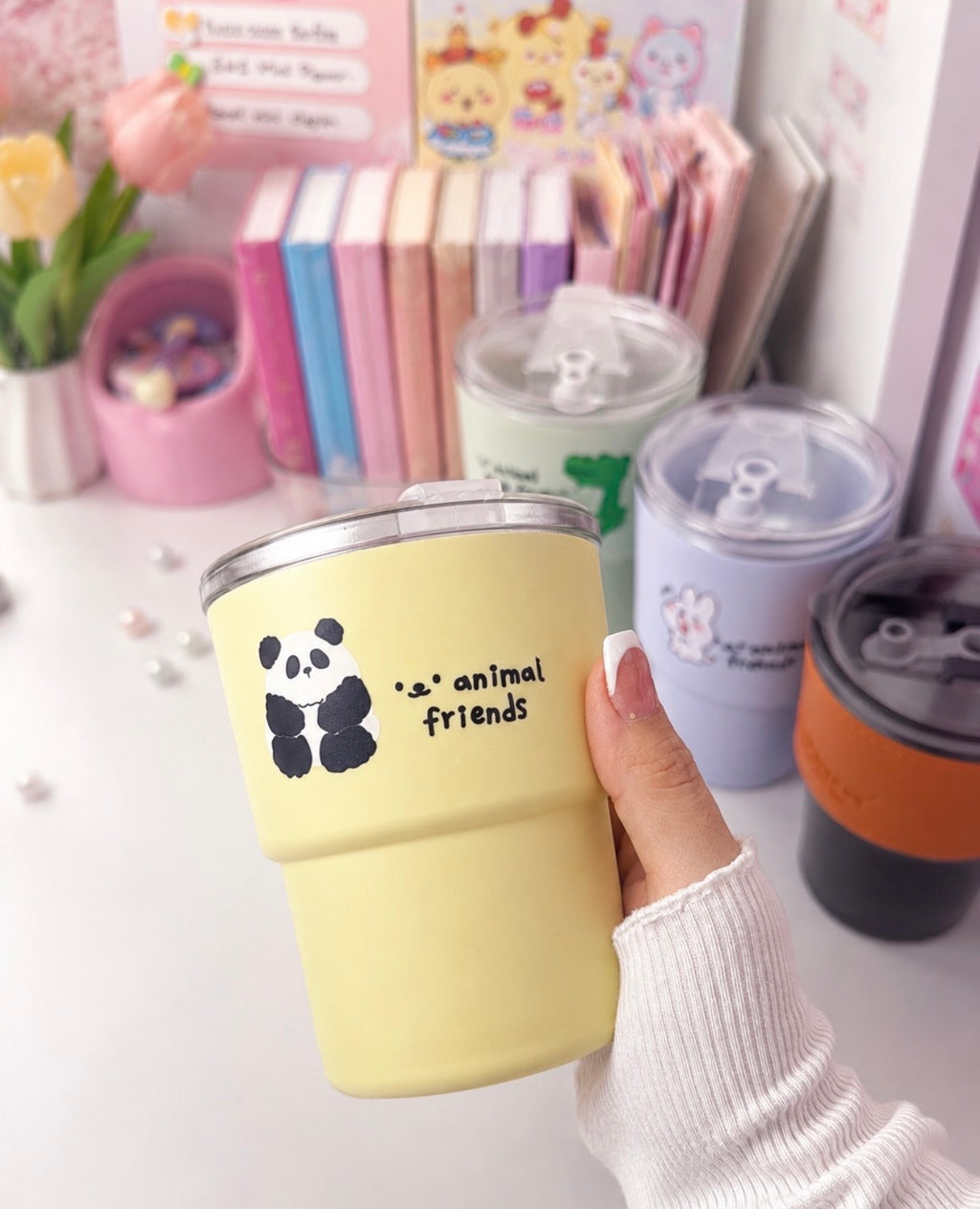 Animal Friends Glass Sipper with Straw | 360ML Cute Cartoon Glass Tumbler | BPA Free Reusable Drinking Cup for Kids & Adults | Aesthetic Coffee, Juice & Water Glass