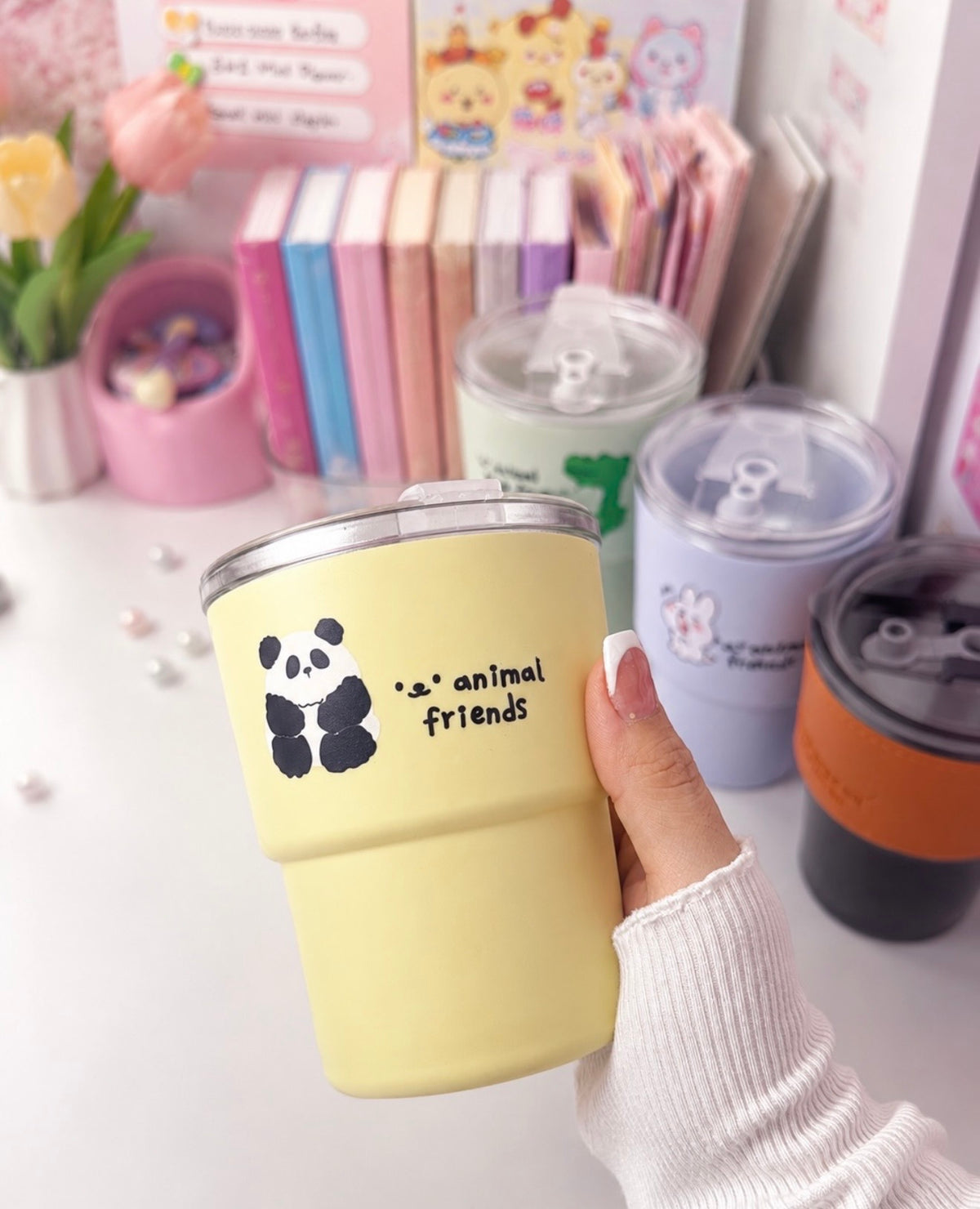 Animal Friends Glass Sipper with Straw | 360ML Cute Cartoon Glass Tumbler | BPA Free Reusable Drinking Cup for Kids & Adults | Aesthetic Coffee, Juice & Water Glass